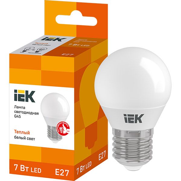 Лампа светодиодная IEK ECO 7 Вт G45 матовая E27 220 В 3000 К 