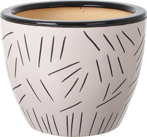 Горщик Viet Thanh Ceramic з блюдцем соломка 29х23 см VT.10310-1 круглий бежевий із чорним 