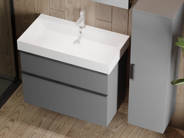 Тумба напольная ЮВЕНТА Manhattan - 70 серый с умывальником Stance-70