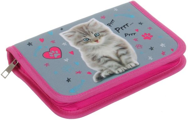 Пенал шкільний на замку 21x13,5x4 см Котик різнокольоровий