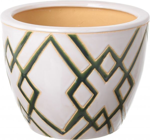 Горщик Viet Thanh Ceramic з блюдцем ромб 29х23 см VT.10796-1 круглий білий із зеленим 