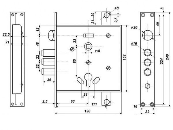 Дверний замок вхідний Гном матовий хром