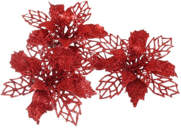 Декорація новорічна Shunda Пуансетія в наборі 3 шт. червона