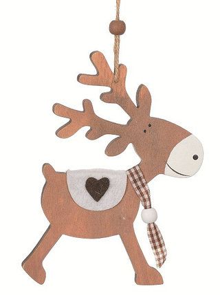 Украшение новогоднее Олень дерево светлое 13 см 