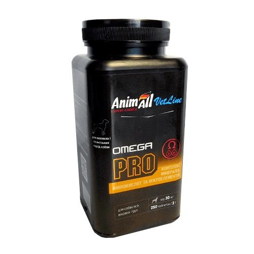 Вітамінно-мінеральний комплекс Animall Vetline Omega PRO для собак великих порід 250 табл./2 г