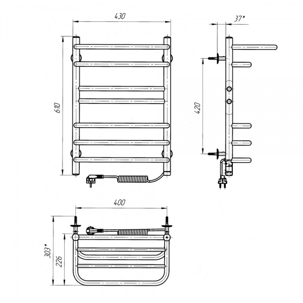 Рушникосушарка електрична Evro-Termo Ліберті П7 400 х 600 з полицею ЕЛЕКТРО П.П. S3 
