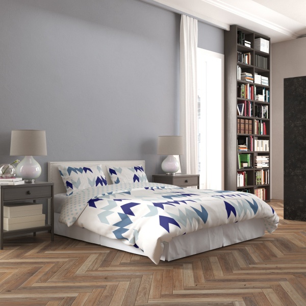 Комплект постільної білизни Шеврон 1,5 білий із блакитним Rigel 