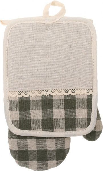 Набір кухонний рукавичка та прихватка Green check зелений із білим 