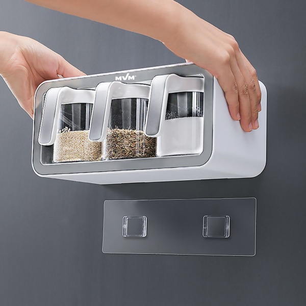 Набір банок на підставці з 3-ма ємностями для зберігання KP-12 WHITE/GRAY