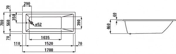 Ванна акриловая Laufen Pro 170x70 Pro H2369500000001