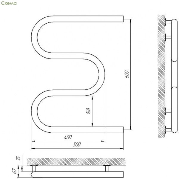 Рушникосушарка Laris Змійовик 32 РС3 500х600 71207218