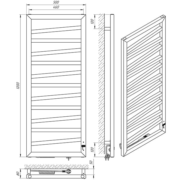 Рушникосушарка електрична Laris Міраж ЧФЧ11 500x1200 ліве підключення (чорний)