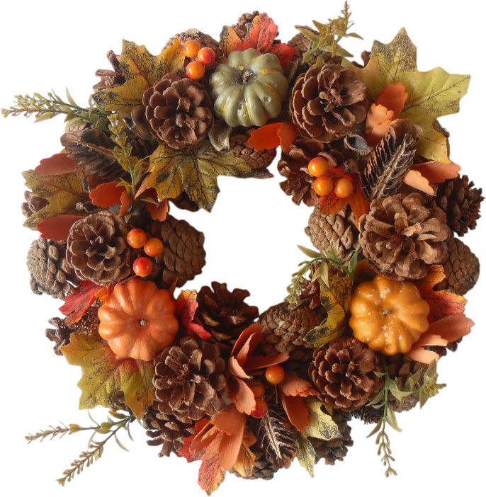 Декор Венок осенний с шишками и тыквами E524119