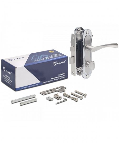 Замок врізний з ручками WC Paladii Corona 61.5-45-BK SN/CP ПЗ110 61,5 мм хром без петель