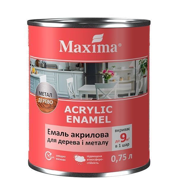Емаль Maxima Acrylic Wood&Metal білий глянець 0,75л
