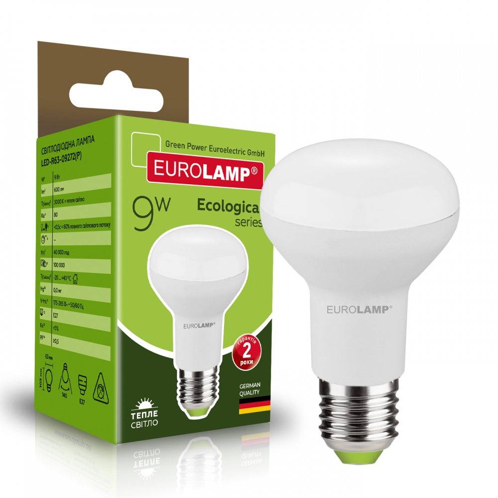 Лампа светодиодная Eurolamp 9 Вт R63 E27 175 В 3000 К LED-R63-09272(P)
