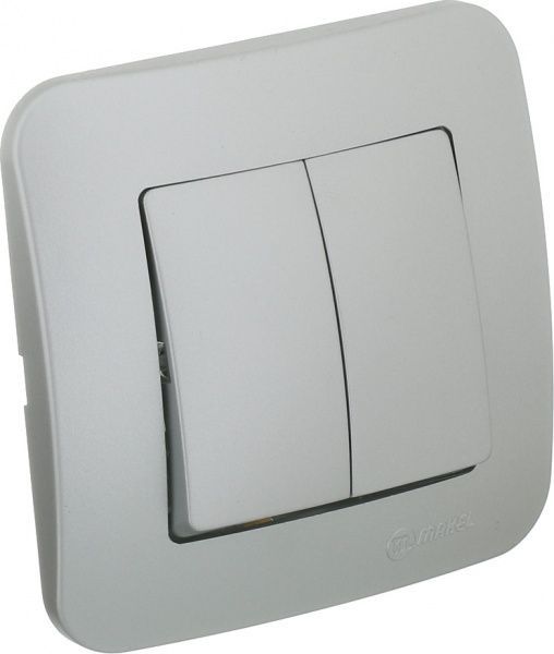 Вимикач двоклавішний Makel Lillium Natural без підсвітки 10 А 250В сріблястий