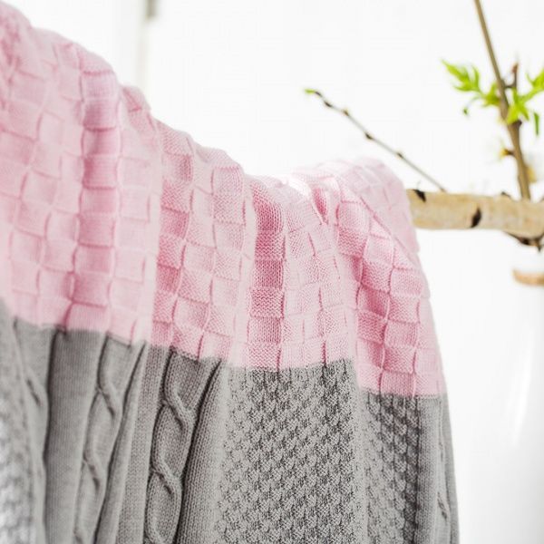 Плед IDEIA вязаный Малыш пэчворк + шапочка 70х90 см розовый 8000029910 