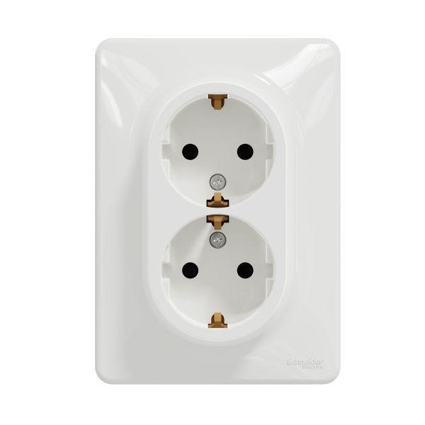 Розетка силовая двойная с заземлением Schneider Electric Sedna Design со шторками без крышки белый SDD311221