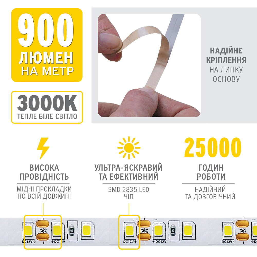 Лента светодиодная ELM SMD 2835 120LED 1 м 9 Вт IP20 12 В теплый 19-0009