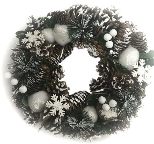 Вінок новорічний з шишками, сніжками і сніжинками SL17020-2 d300 мм