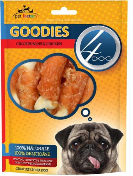 Снеки 4Dog для собак Кости и курица 100г