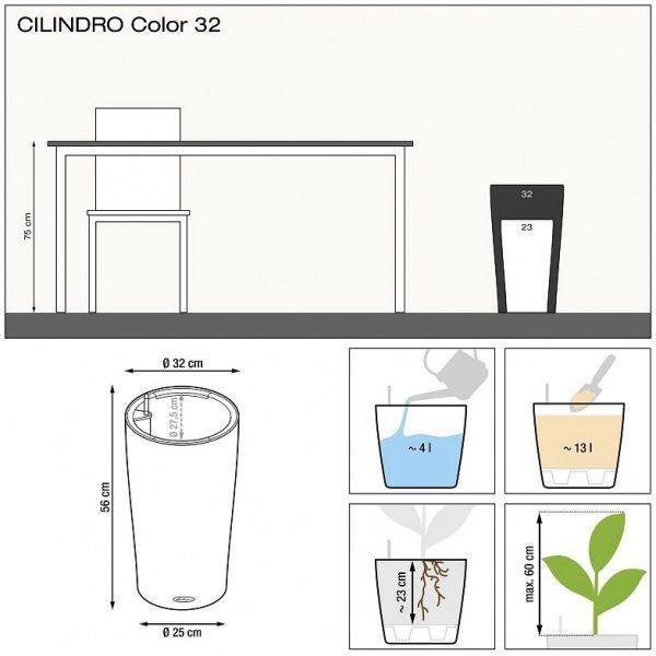 Кашпо Lechuza Cilindro Color 32 круглый 13л белый (13950) 