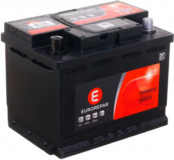 Аккумулятор автомобильный EUROREPAR 60Ah 680A 12V 1648431380 «+» справа (1648431380)