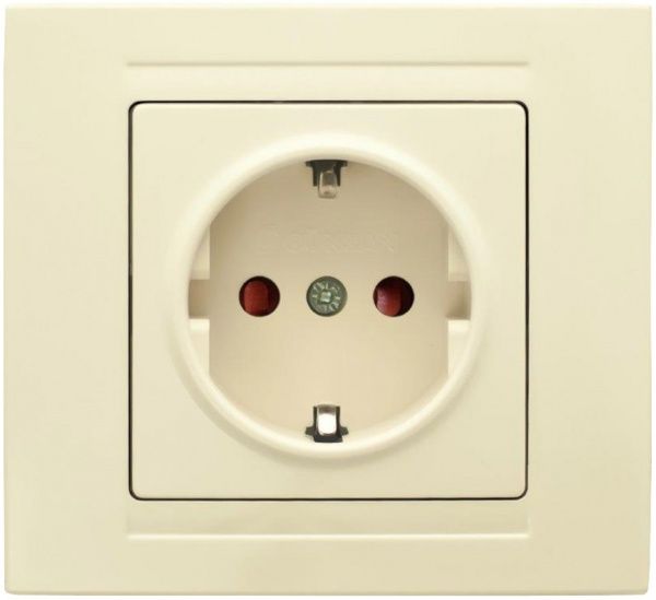 Розетка із заземленням Gunsan Moderna зі шторками кремовий