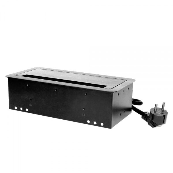 Розетка портативна меблева подвійна із заземленням ORNO врівень шуко з кришкою чорний OR-AE-13125/B(GS)