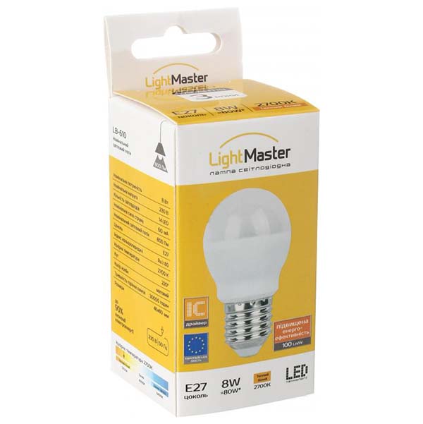Лампа светодиодная LightMaster LB-610 G45 8 Вт E27 220 В матовая 2700 K