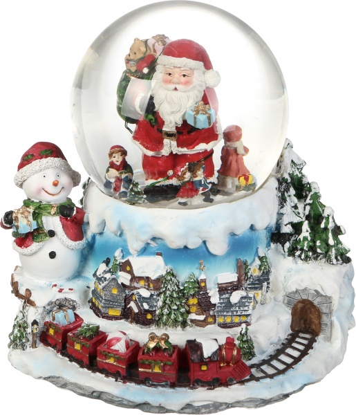 Декорація новорічна Куля музична Дід Мороз біля потягу 12 см ZY17519K 