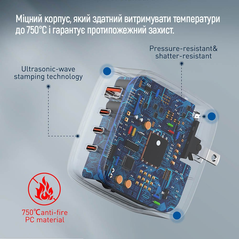 Сетевое зарядное устройство ColorWay Power Delivery GaN (USB-A + 3USB TYPE-C) (100W)