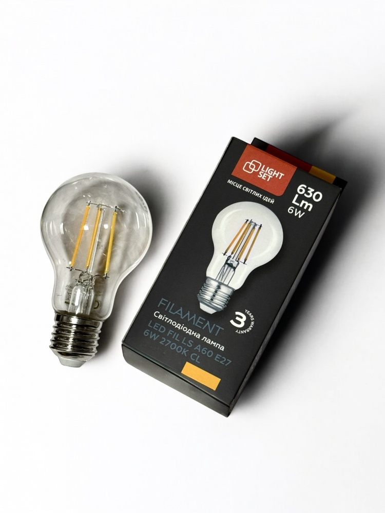 Лампа светодиодная LIGHT SET LS A60 6 Вт E27 2700 К 220 В прозрачная