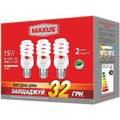 Лампа Maxus Promo T2 Full Spiral 15 Вт 2700K E27 3 шт