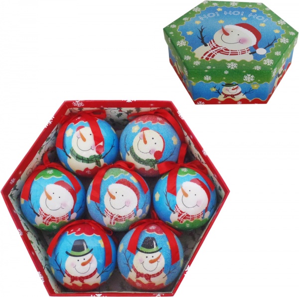 Набор елочных шаров в подарочной коробке Снеговички синий с зеленым d7,5 мм 7 шт./уп. 