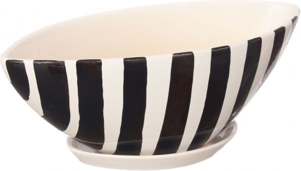 Горщик керамічний Човник малий зебра Р054 овальний 0,9л чорно-білий 