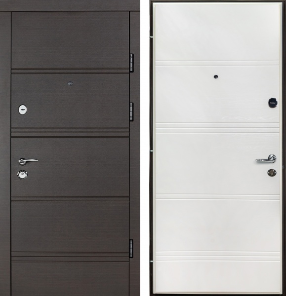 Дверь входная Revolut Doors В-413 модель 163 венге горизонт темный / дуб пломбир горизонт 2040x940 мм правая