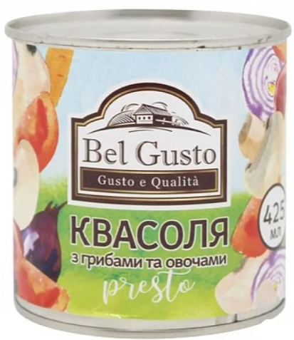 Фасоль Bel Gusto с грибами и овощами ж/б 425 мл