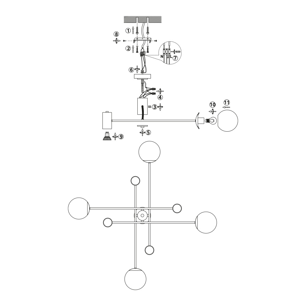 Люстра Miorro Palermo металл/стекло 4x7 Вт GU10 медь 51-311-045