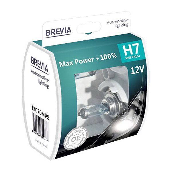 Лампа галогенна Brevia Max Power+100% (12070MPS) H7 PX26d 12 В 55 Вт 2 шт