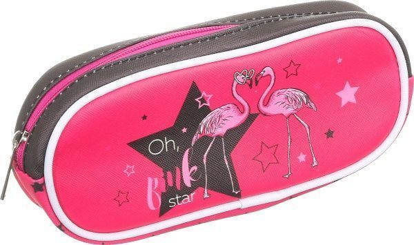 Пенал школьный Фламинго розовый с рисунком