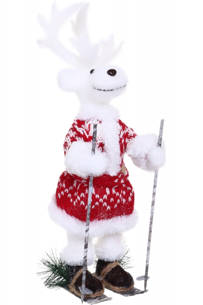 Декорация новогодняя олень на лыжах бело-красный 23х39 см