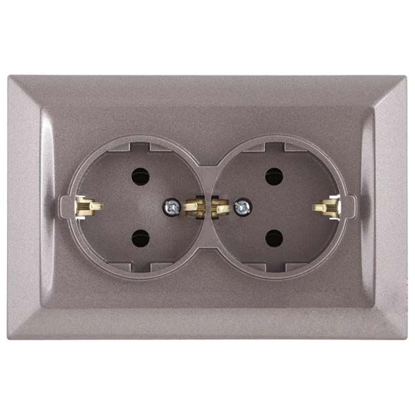 Розетка двойная UP! (Underprice) Vesta серый металлик