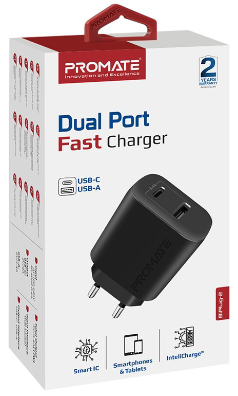 Сетевое зарядное устройство Promate BiPlug-QC3 18W 2хUSB-A