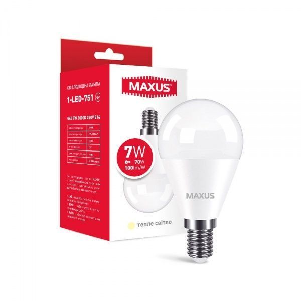 Лампа світлодіодна Maxus 7 Вт G45 матова E14 220 В 3000 К 1-LED-751 