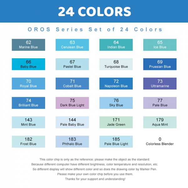 Набор маркеров Arrtx Oros ASM-03BU 24 цвета синие оттенки LC302529 
