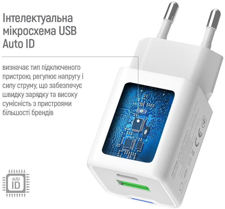 Сетевое зарядное устройство ColorWay GaN Mini 30W PD USB (Type-C PD + USB QC4.0) white