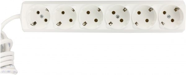 Удлинитель Borsan с заземлением 6 гн. белый 2 м BR-1556-2 