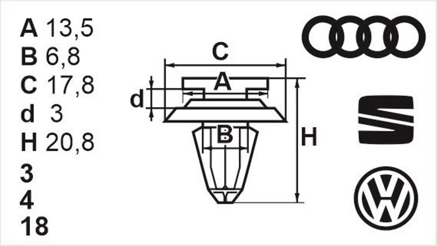 Клипса нажимная внутренняя (обшивка, обшивка дверей) Romix (A12954)